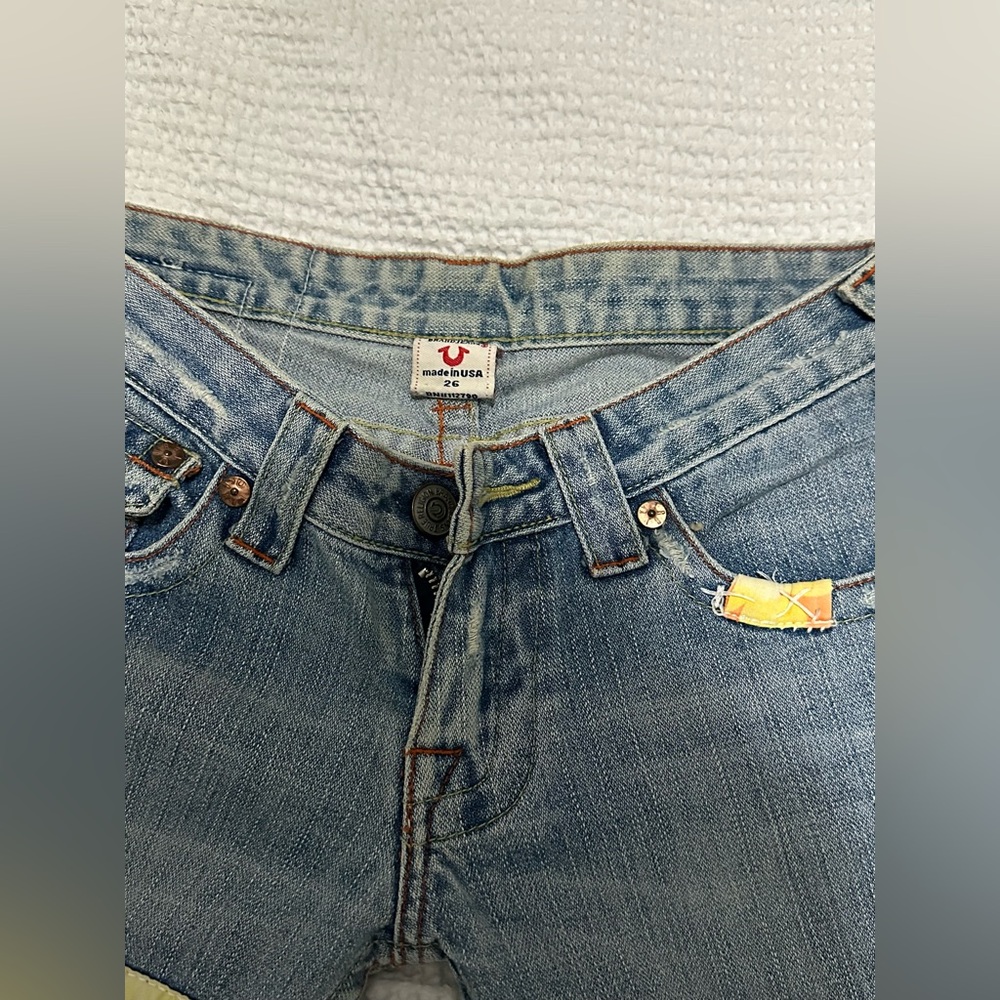 Vintage low rise True religion Woodstock world tour patchwork flared denim jeans - Picture 4 of 6